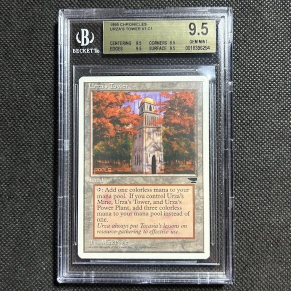 1995 MTG Magic The Gathering Chronicles Urza's Tower Forest BGS Quad 9.5 Gem Mnt - Picture 1 of 3